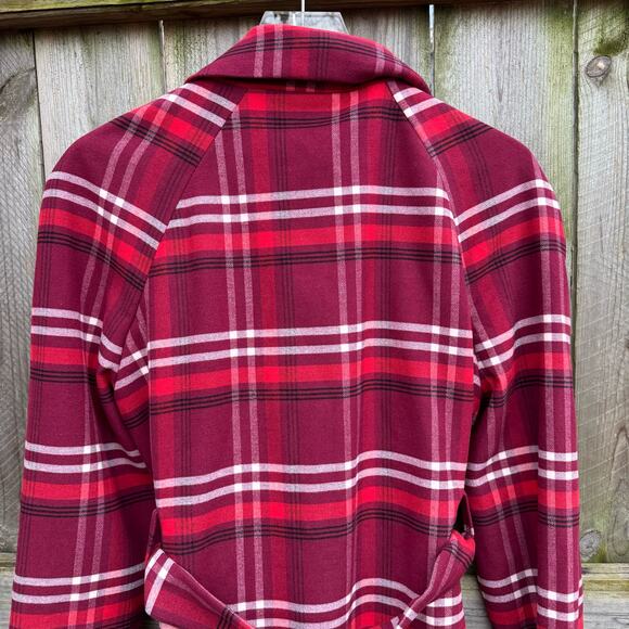 Ann Taylor Factory Trench Coat Jacket Plaid Red NWT Size Large - Picture 5 of 9